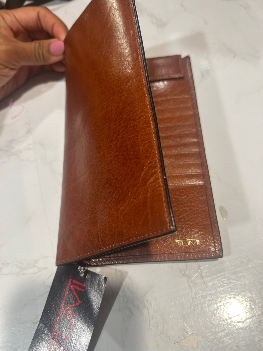 Tumi Cognac Brown Leather Card & Passport Holder wallet organizer